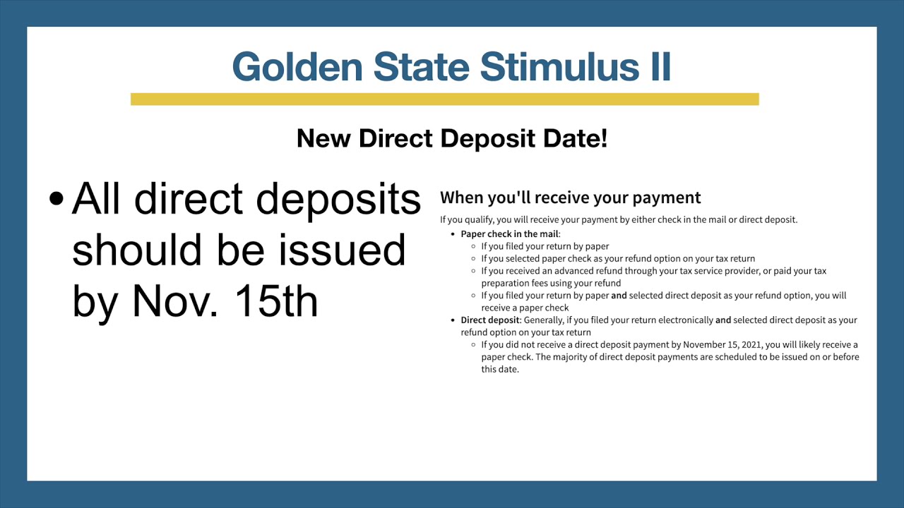 Golden State Stimulus 2 New Direct Deposit Date You Might Get A