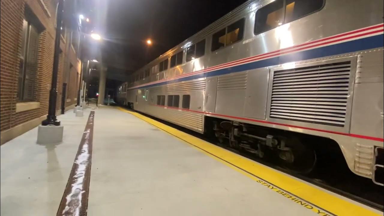 Amtrak in Mattoon, Illinois. Train also knocks down light at end of