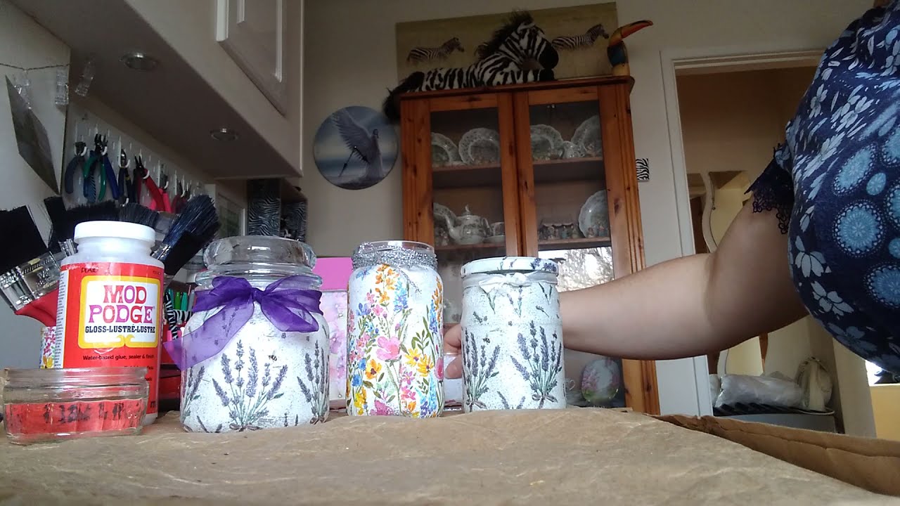 How to decoupage a napkin onto a glass jar the no waffle guide YouTube