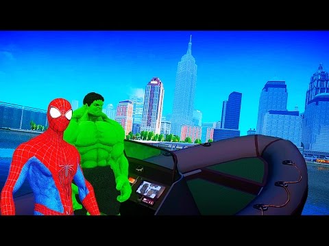 spider-man-and-the-hulk-are-floating-on-a-police-boat-and-luxury-yacht!-funny-cartoon-kids!