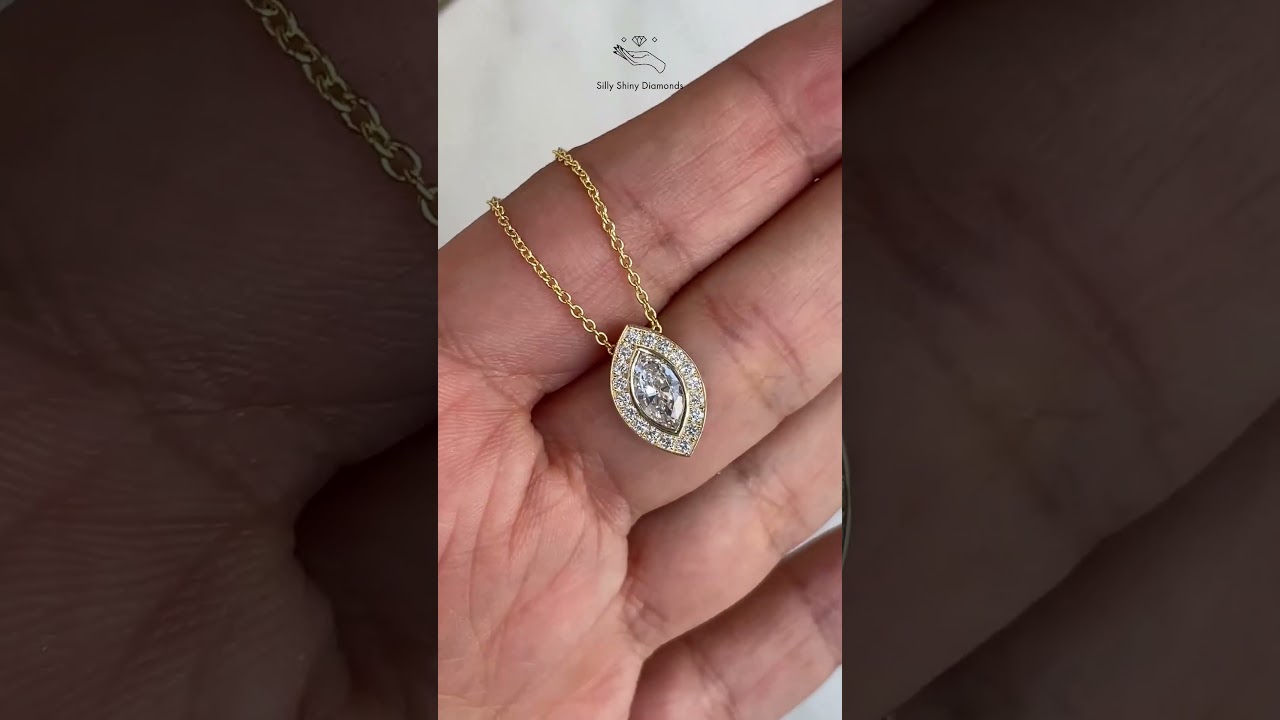 Marquise Diamond Halo Pendant Necklace