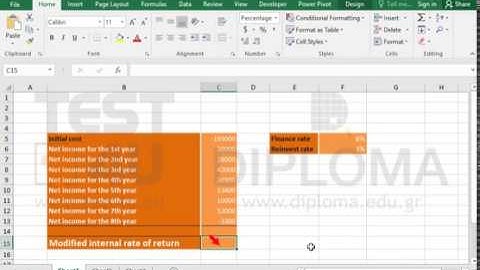 Use the MIRR function to calculate the modified internal rate of return (Excel 2016)