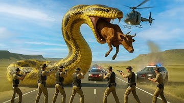 Heroic Rescue: Giant Python Attacks Mother Cow, Heroes Rush to Save Her Life!