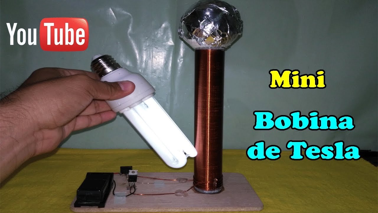 Como hacer una mini bobina de tesla, encender hasta 4 lamparas