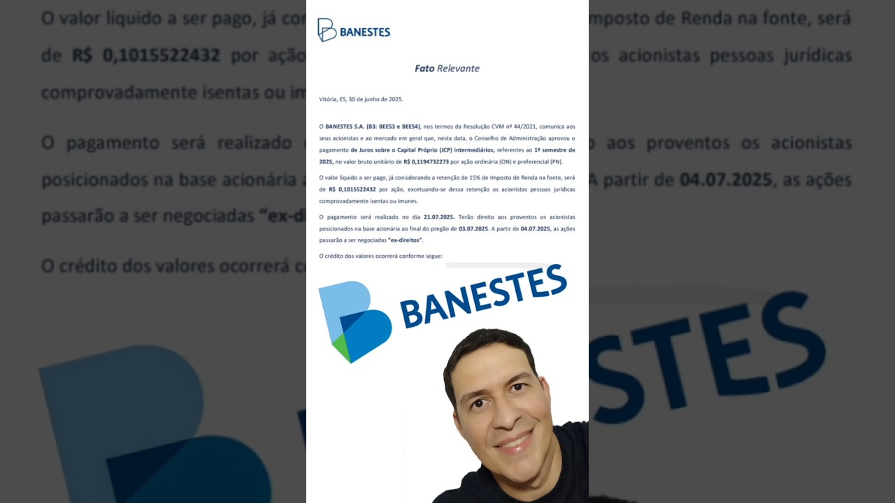 Banestes anuncia pagamento de JCP!!!