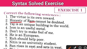 Syntax of Articles || Exercise 1 solved from English excellent grammar guide class 12th