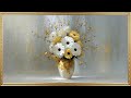 Soft White &amp; Gold Daisy Bouquet | Gold Framed 4K Art Screensaver | Neutral Floral TV Wallpaper