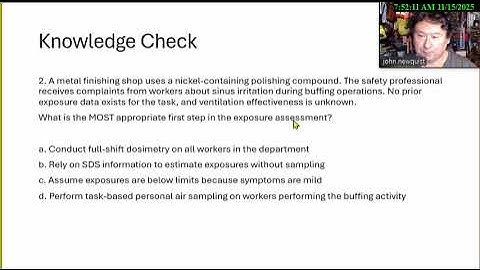 Daily Quiz e47 Occupational Health Exposure Assessment November 22 2025 BCSP