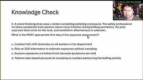 Daily Quiz e47 Occupational Health Exposure Assessment November 22 2025 BCSP