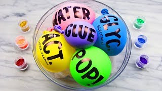 Satisfying Rainbow Glitter Slime Coloring Swirls & Balloon Cutting
