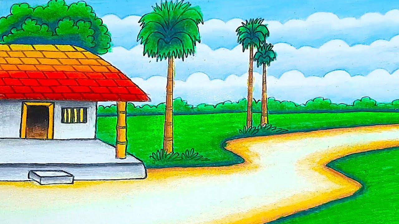 Scenery of rainy season, Village drawing for beginners | work of art, art  of painting, drawing, art | How to draw scenery of rainy season, Village  drawing for beginners #rainyseason #rainyday #village #