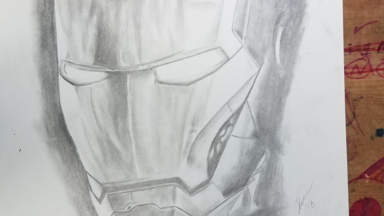 Iron Man Mask Helmet Freehand Pencil Drawing