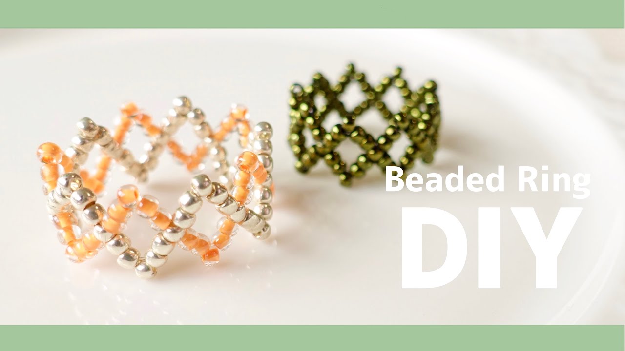 DIY💠How to make Simple Beaded Rings|easy  テグス編みビーズリング！丸小ビーズのシンプルひし形リング作り方♪|大人|手作りアクセサリー|初心者| 簡単|