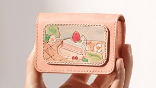 Making leather carving wallet with strawberry cake 🍰 | artcraft, dessert