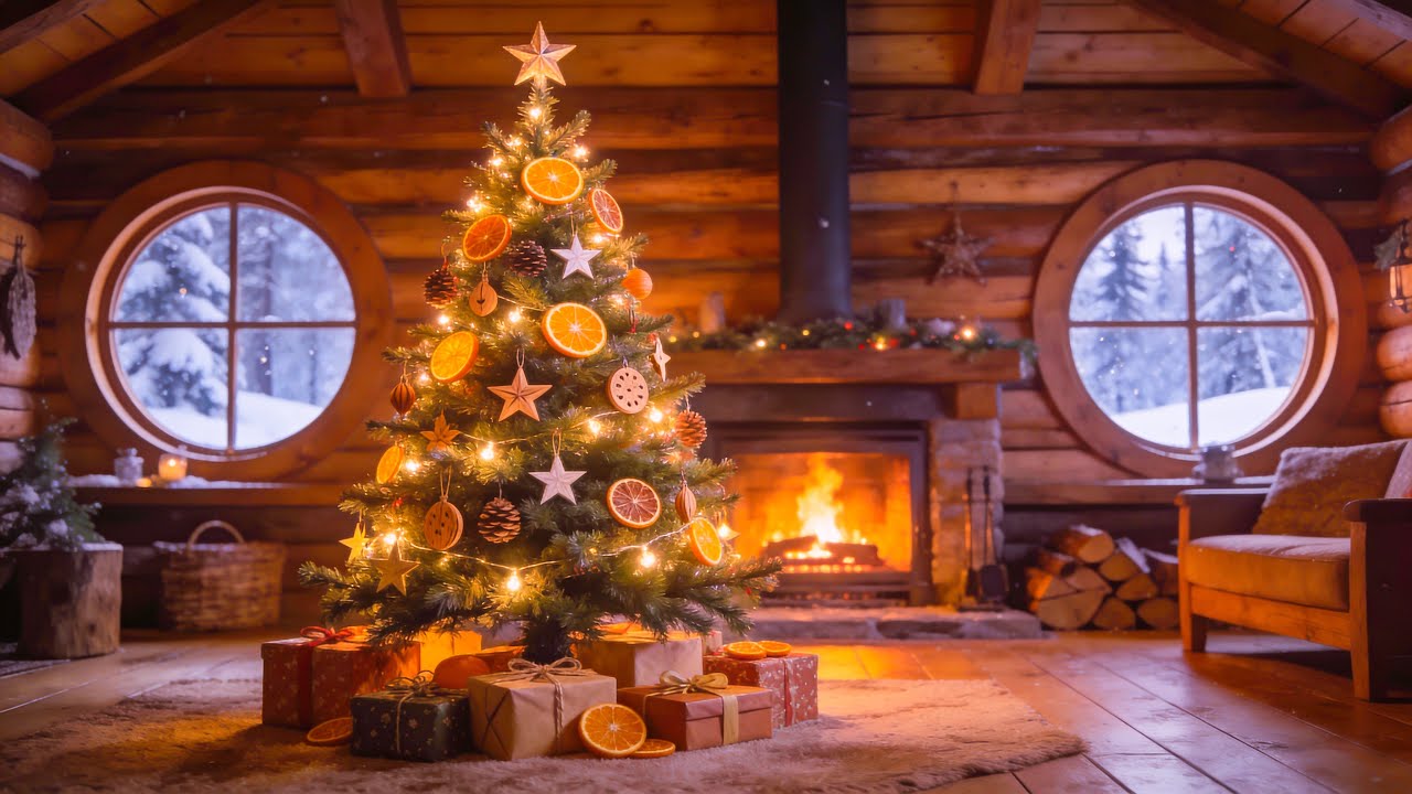 Peaceful Christmas Ambience🎄Relaxing Christmas Music With Crackling Fireplace for Sleep, Study