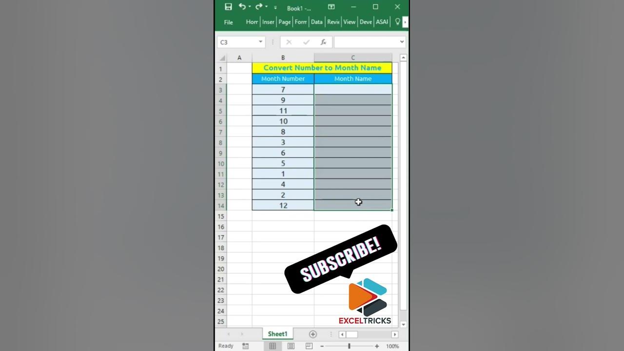 Convert number to month name use text function in excel excel 