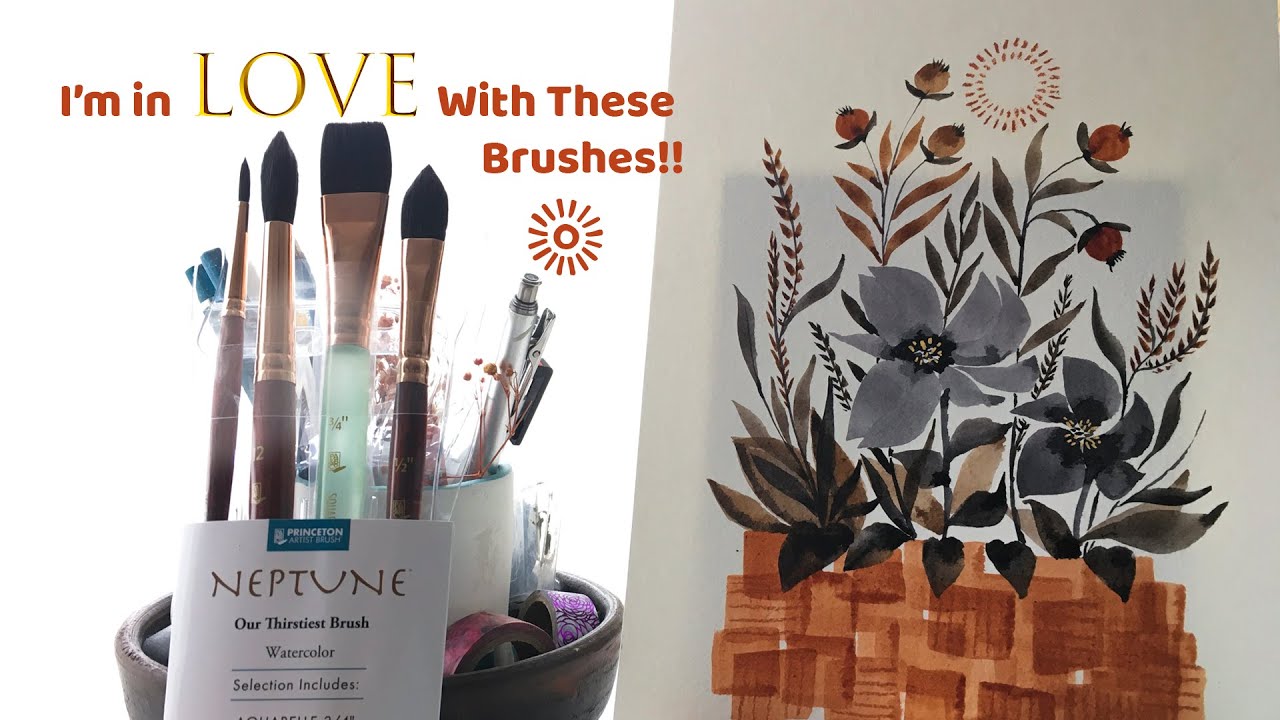 Unboxing Princeton Neptune Watercolor brushes, I'm in LOVE! ❤️😍 + Floral  painting 🌺🌾 