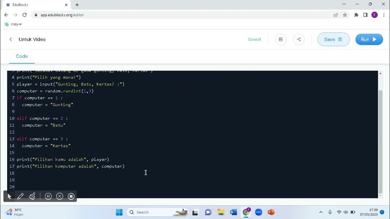 Belajar Coding Menggunakan Edublocks Python - Membuat game Gunting ...