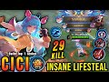 Savage  29 kills offlane monster cici insane lifesteal  build top 1 global cici  mlbb