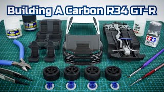 Building A Carbon Skyline GT-R R34 1/24 Scale Model Car, Part 1/2. Tamiya Plastic model kit.