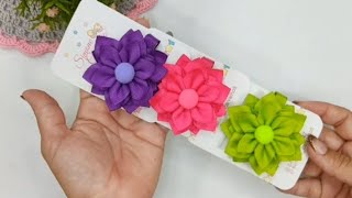 : Colorful Flower Hair Clip DesignEasy Handmade Ribbon Flower Clip | Cute Hair Accessories for Girls