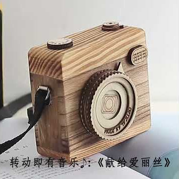Closeup: Retro Camera Style Wooden Music Box