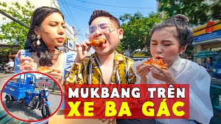 Thử Thách MUKBANG trên Xe Ba Gác giữa trời nắng Saigon 32 độ |Tuấn Ngọc Võ, Quỳnh Thi, KhanhVan Tran