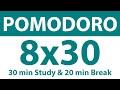 Pomodoro Technique | 8 x 30 min | 30 min Study & 20 min Break | Study Timer | No Ads | No Music