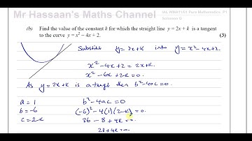[9], AS, (IAL), Pure Mathematics, (P1),-Solomon Paper G, Q4, Quadratics, Tangents