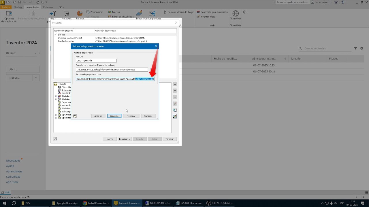 Inventor 2024: Crear Archivo de Proyecto (IPJ) (2025-1)