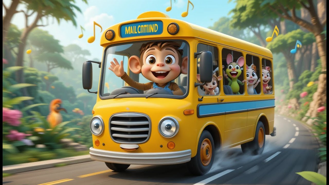 Wheels on the Monkey Bus 🐵 | Animal Sounds + Wheels on the Bus Song for ...