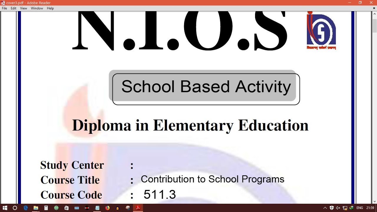 D.El.Ed Course 511 School Based Activity Cover Page