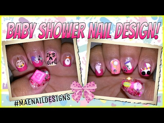 Baby Shower Nails! | It's A Girl PINK Nail Art Design Tutorial - YouTube