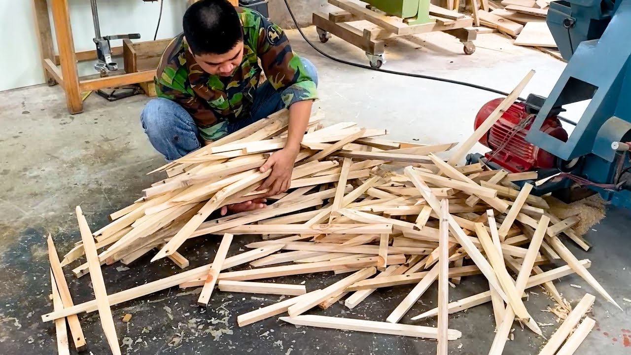 The Skillful Hands Of A Talented Carpenter Create A Table And Chairs From A Pile Of Scrap Wood