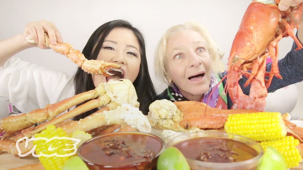 75 Year Old Tries 10-lb Seafood Mukbang