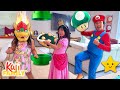 Ryan Pretend Play MARIO vs BOWSER with Emma and Kate