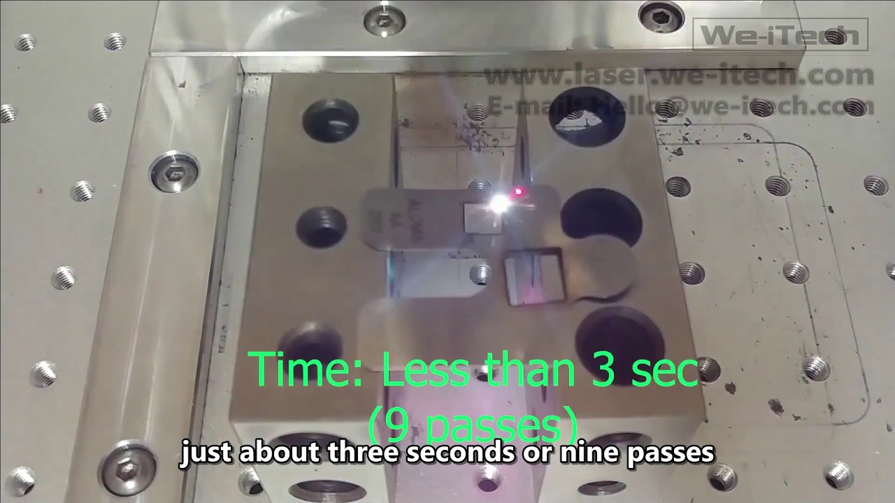 3.15 20W Fiber Laser Cutting Through Steel Shim Stock, Test of Laser