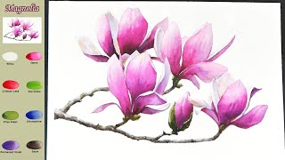 Basic Flower Watercolor - Magnolia (sketch & color name view, watercolor material) NAMIL ART