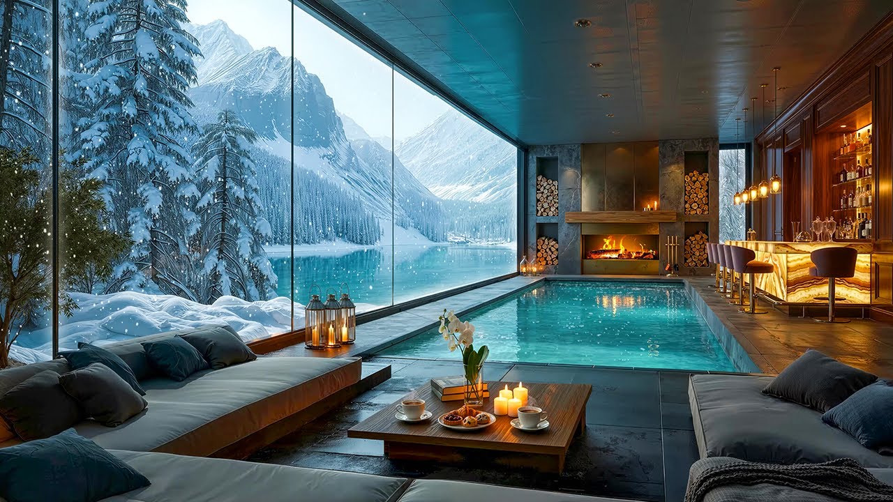 Tranquil Jazz In Snowy Mountain Living Room Jazz | Relaxing Jazz & Fireplace Warmth for Work, Study