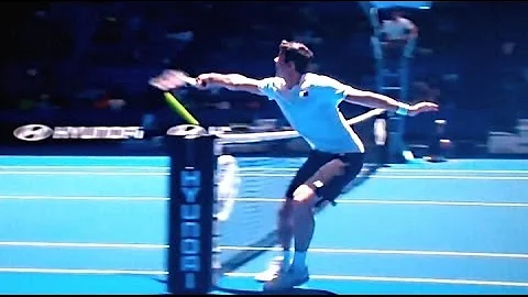 Extremely Rare Tennis Shot - Raonic Hitting Shot From Other Side of the Court Back Into the Net