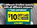 $10 off $40 purchase this Saturday 3/14 at DG!