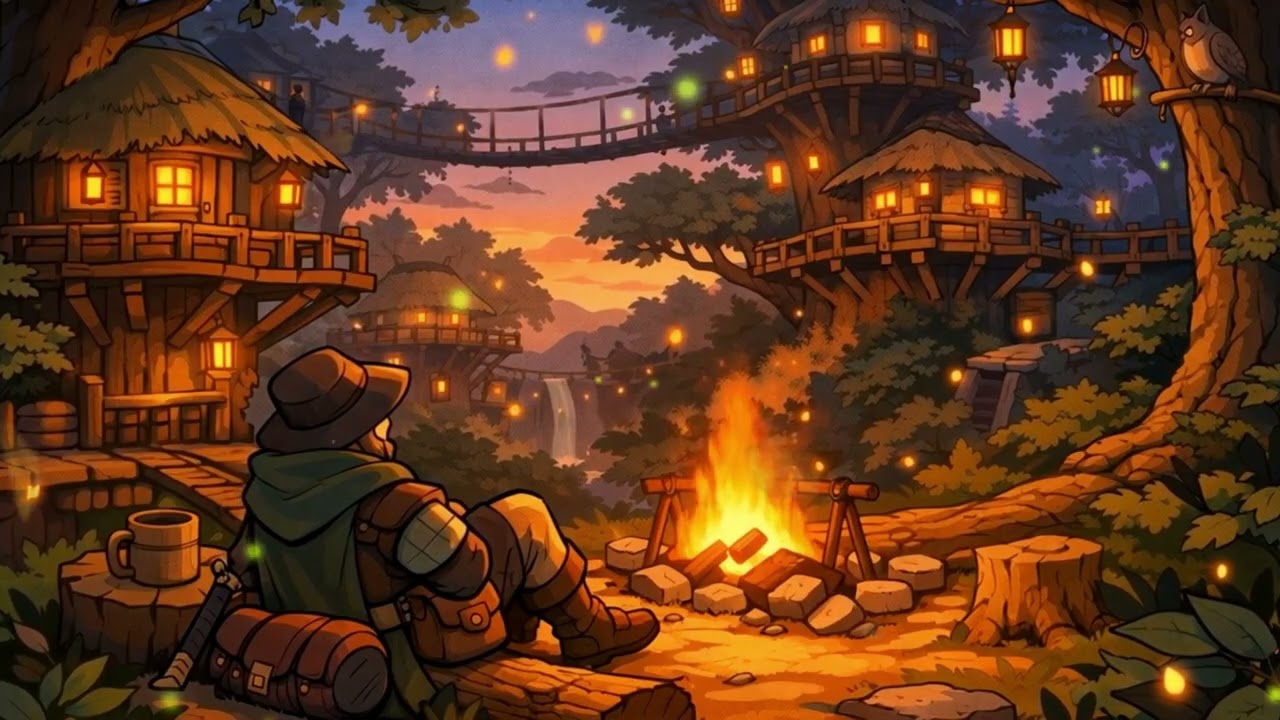 Cozy Forest Fireplace 🌲 Relaxing Fantasy Ambience at Dusk | 1 Hour