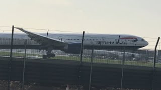 British Airways Boeing 777-300ER G-STBK landing at London Heathrow from Atlanta