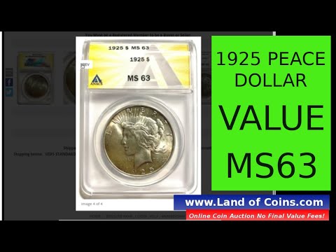 1925 Silver Dollar. MS63 grade. Coinfacts and Value.