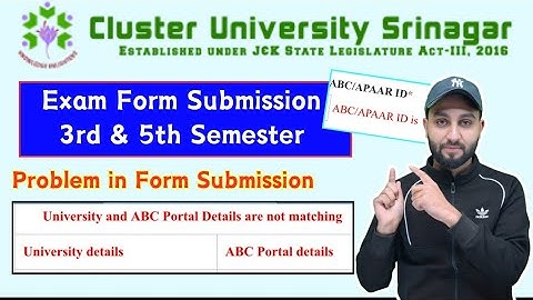 Cluster university Srinagar Exam form Submission - APAAR ID Problem  - Not able to fill Exam Form