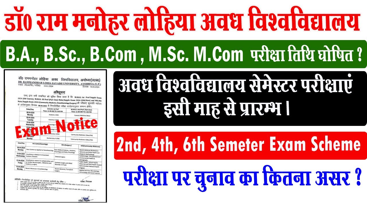 rmlau ba bsc bcom ma semester exam date 2024 I rmlau exam ka hoga I ...