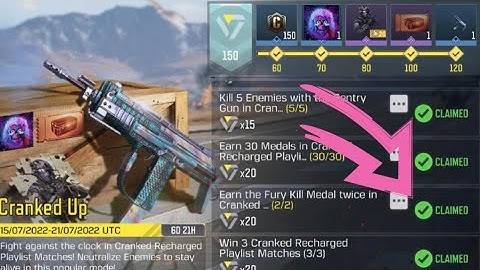 Call Of Duty Mobile Earn the Fury Kill Medal twice in Cranked Recharged Playlist Matches