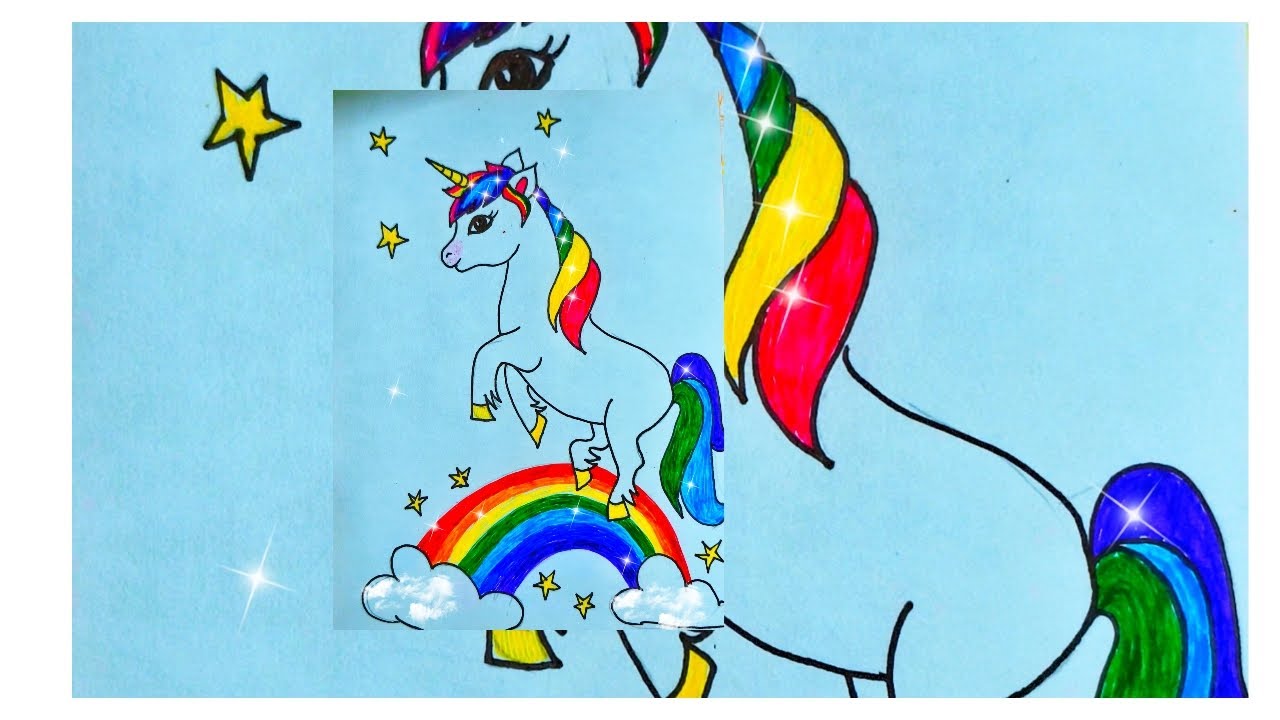 Unicorn with Rainbow Drawing and Colouring||How to draw a Unicorn 🦄 ...