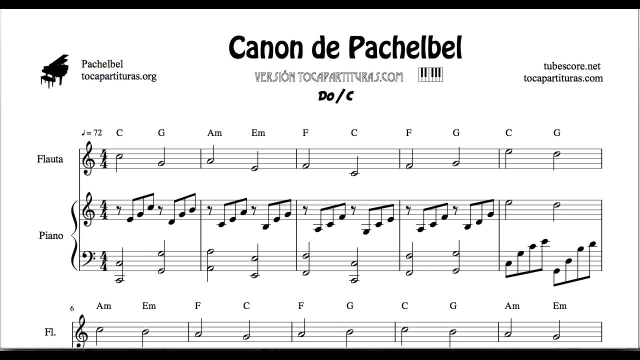 Canon de Pachelbel en D Partitura Fácil Do, Flauta Dulce y Piano DÚO Sheet Music for Easy - YouTube