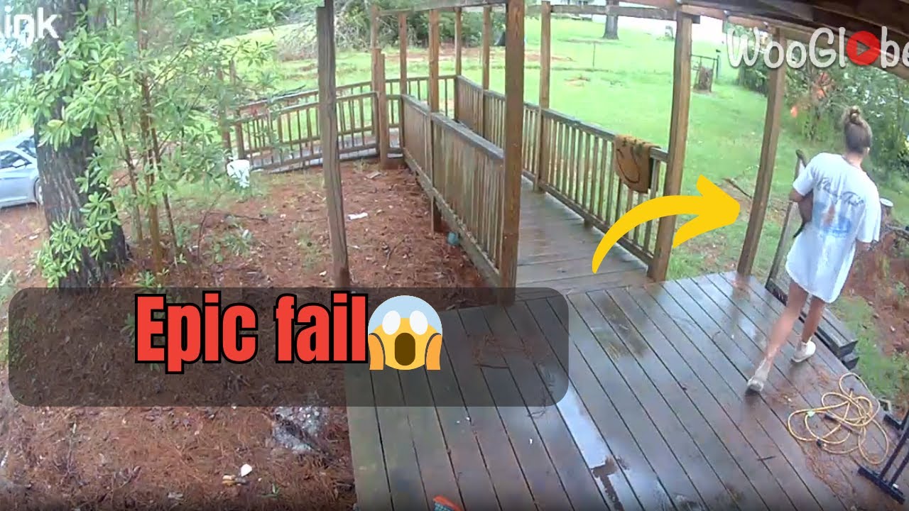 Slipping on Stairs: Woman's Back-First Fall After Rainfall || WooGlobe